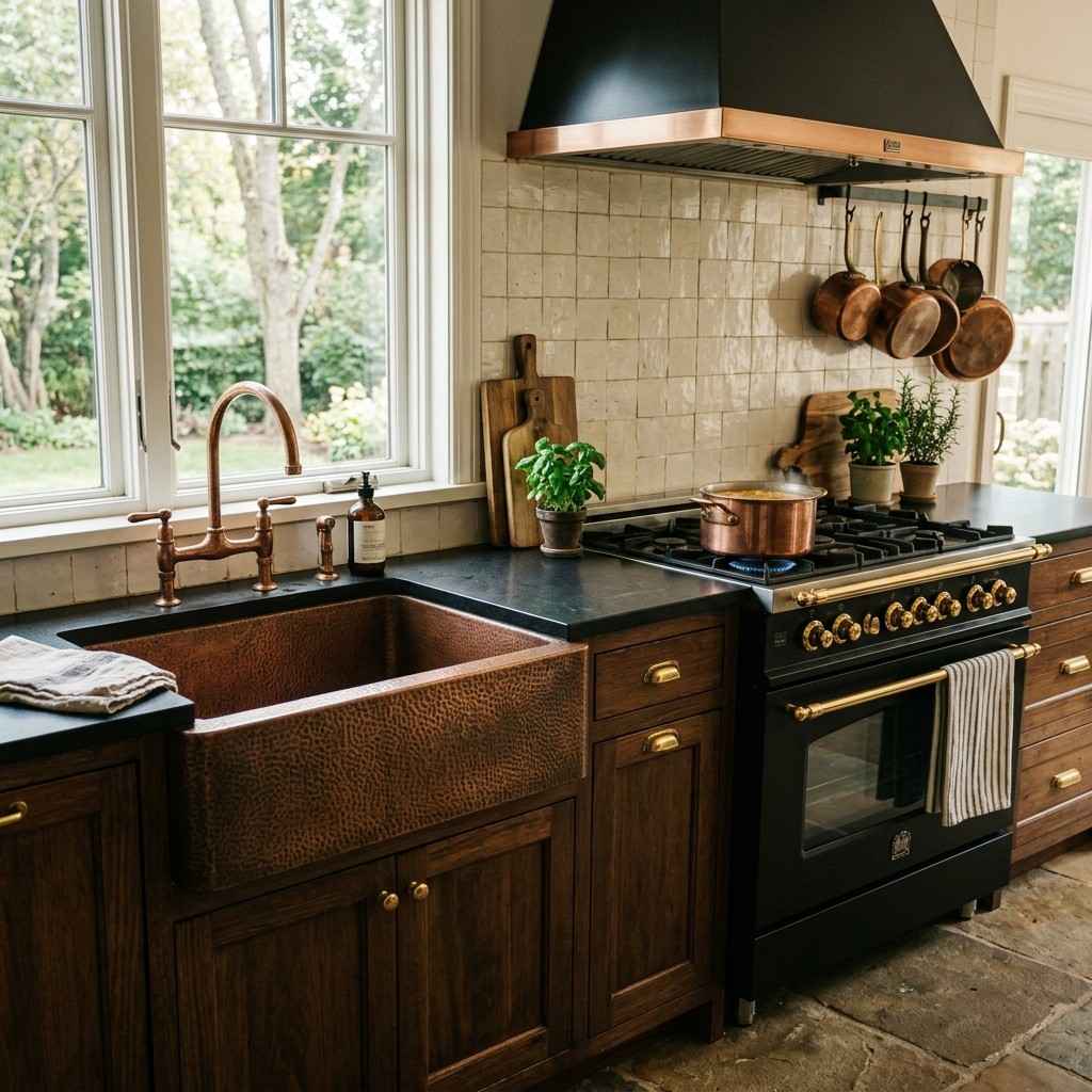 23 Kitchen Inspiration Ideas to Design Your Ultimate Culinary Masterpiece 10Copper sink with black gas 202605181236