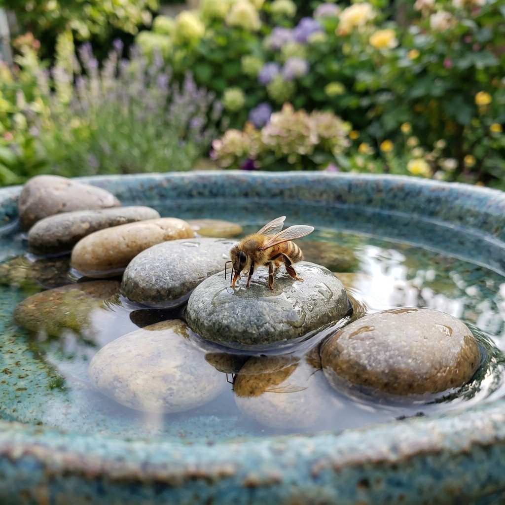 11Bee landing on bird bath 202605091620