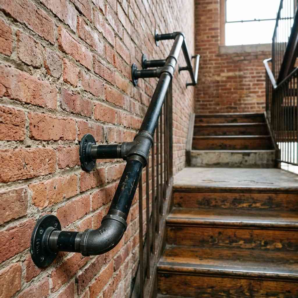 12Industrial pipe handrail on wall 202605161415