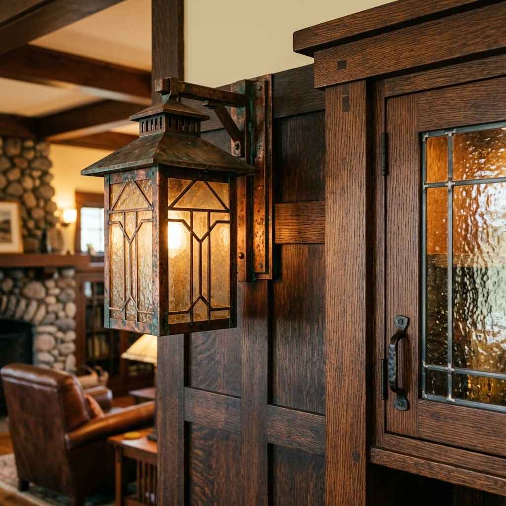 13Craftsman copper lantern sconce oak 202605181847