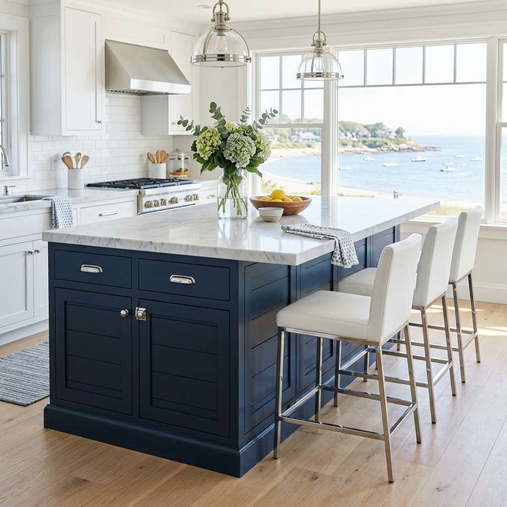 25 Stunning Kitchen Island Ideas with Seating for Modern Homes 14Coastal kitchen island with chairs 202605201134