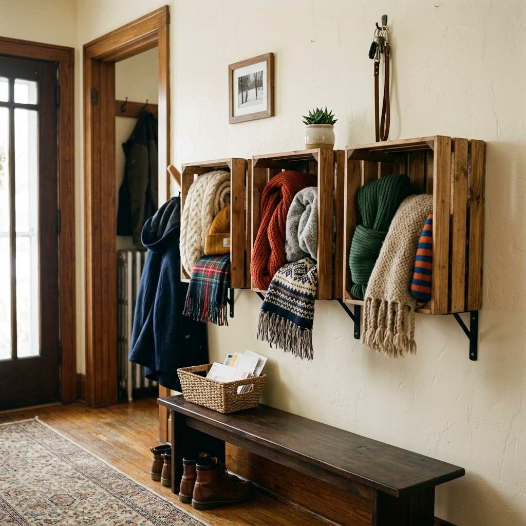 20 Smart IKEA Hacks to Organize Your Home 15Entryway wall with crates 202605212203