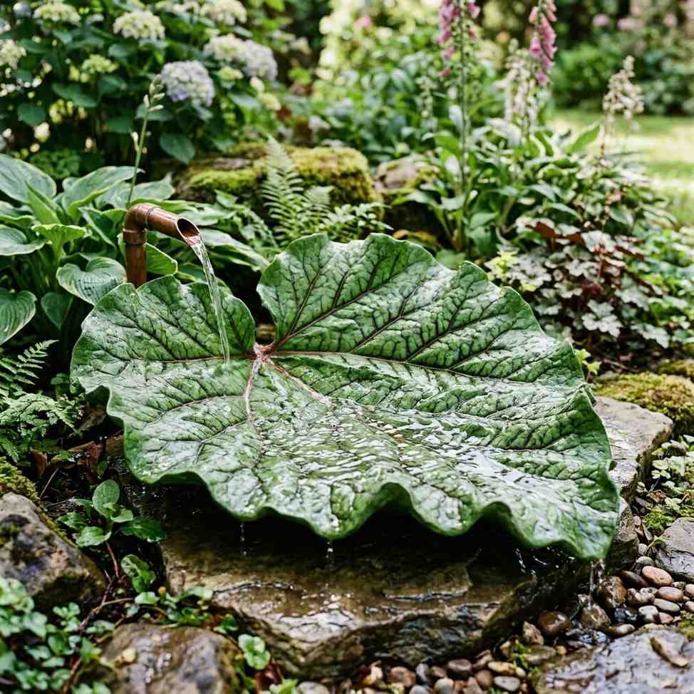 16Cast resin rhubarb leaf bird bath 202605181413