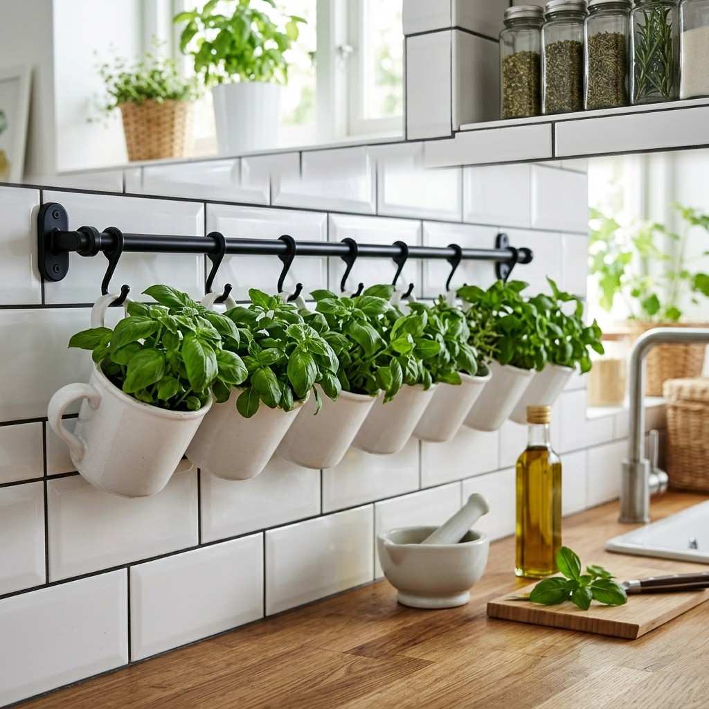 20 Smart IKEA Hacks to Organize Your Home 19Black rail holding white cups 202605212159