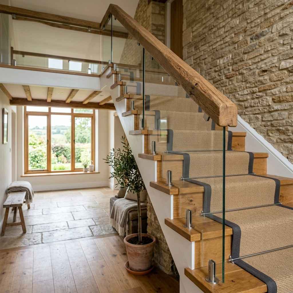19Frameless glass panels oak rail 202605161418