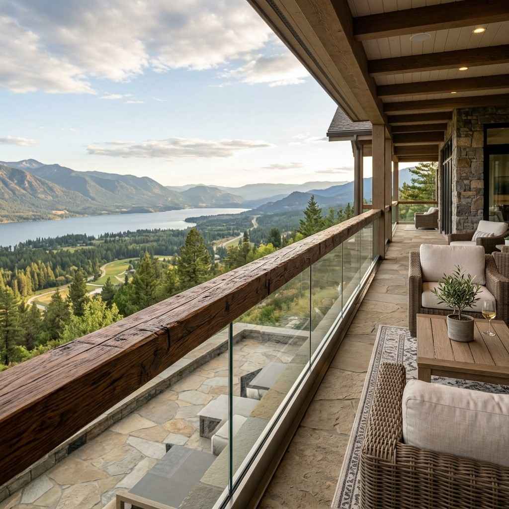 19Frameless glass panels oak rail 202605171022