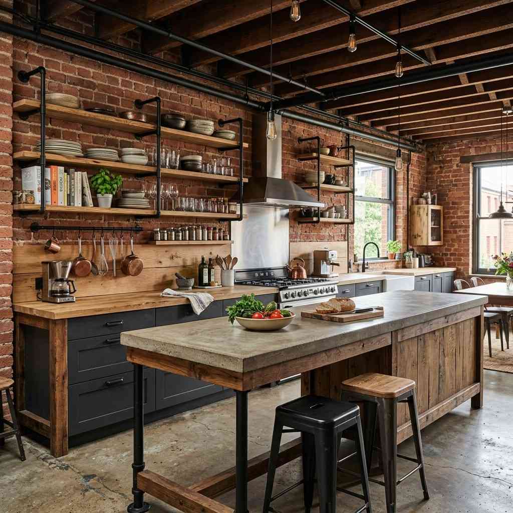 23 Kitchen Inspiration Ideas to Design Your Ultimate Culinary Masterpiece 21Rustic industrial open kitchen 202605181243