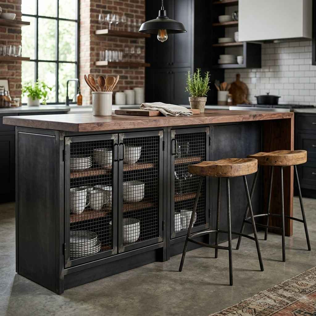 25 Stunning Kitchen Island Ideas with Seating for Modern Homes 22Industrial kitchen island with s 202605201149