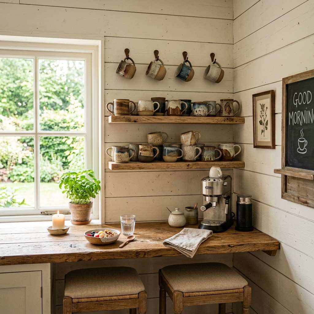 23 Kitchen Inspiration Ideas to Design Your Ultimate Culinary Masterpiece 23Breakfast bar with ceramic mugs 202605181244