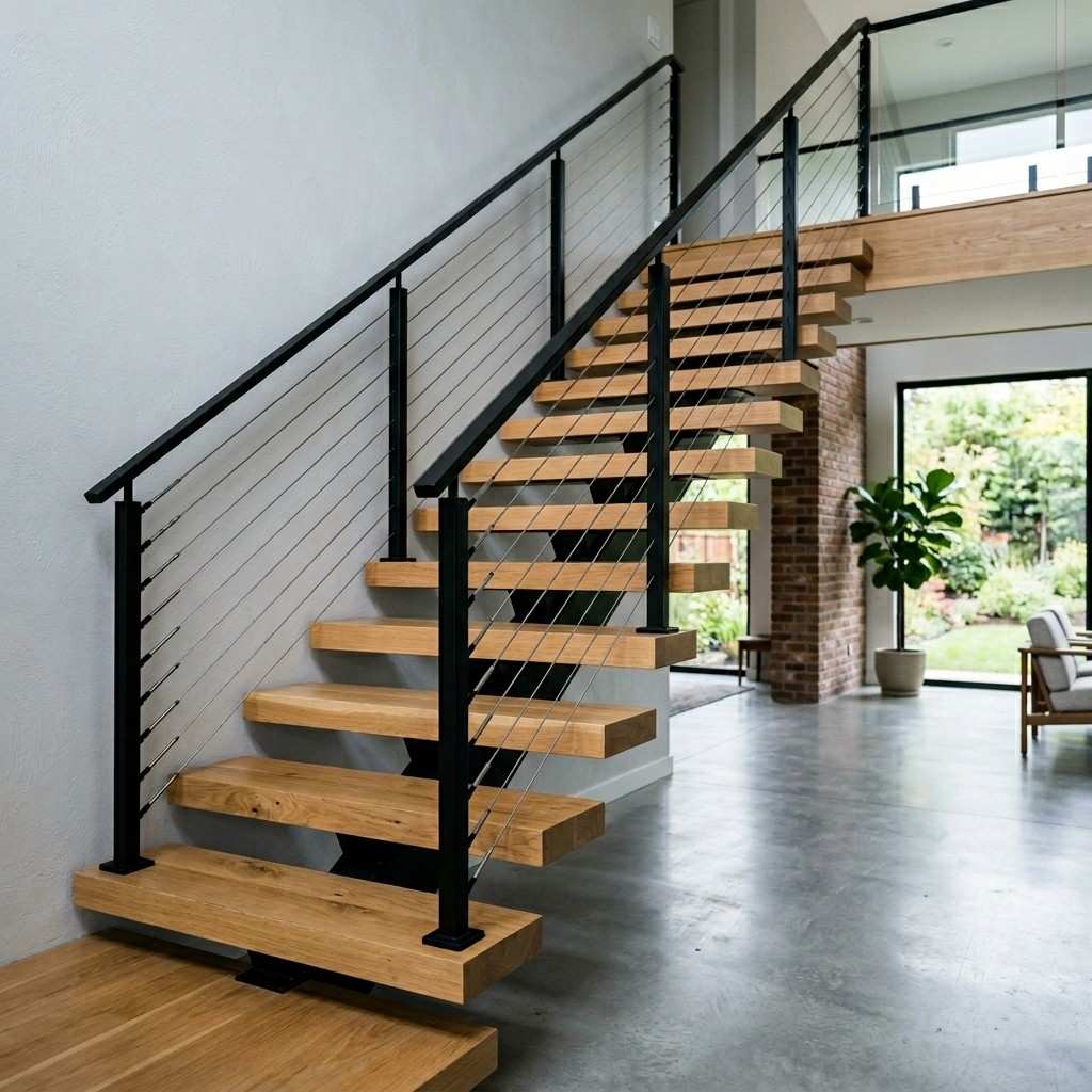 4Steel cable railing oak staircase 202605161410