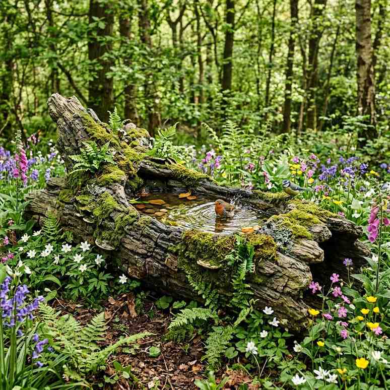 4Woodland log replica bird bath 202605141418