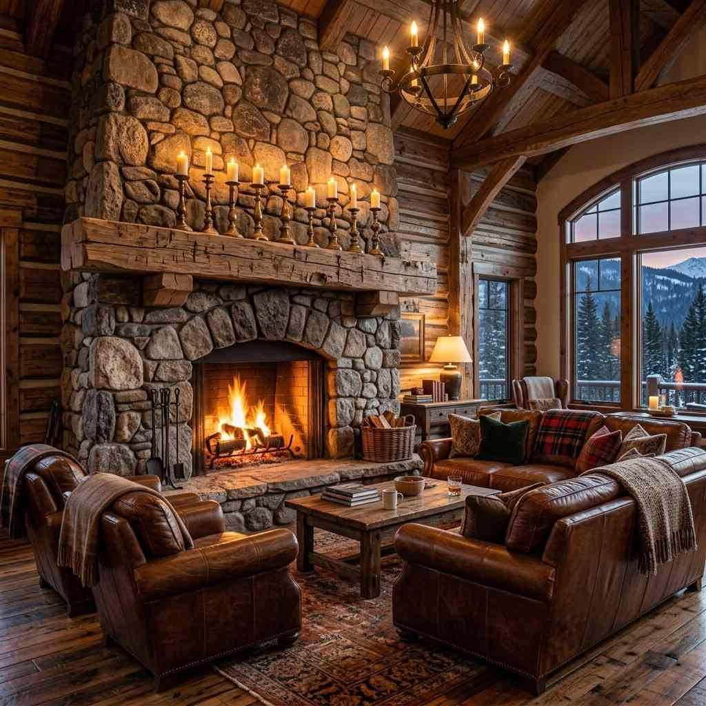 5Rustic living room stone fireplace 202605201635