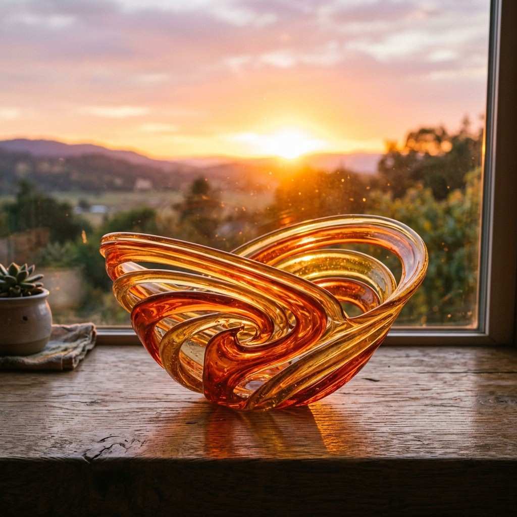 6Glass ribbon bowl amber orange 202605172312