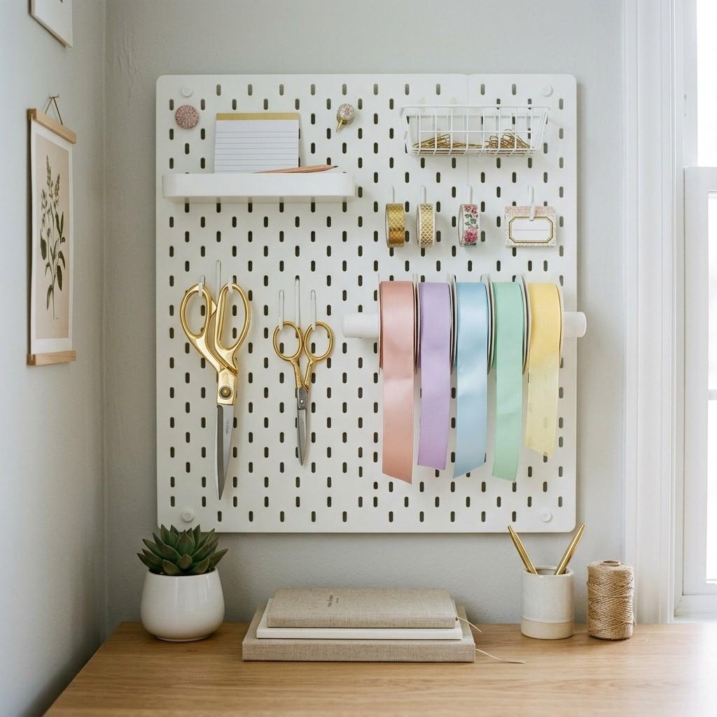 20 Smart IKEA Hacks to Organize Your Home 6White pegboard organizing ribbon 202605212153