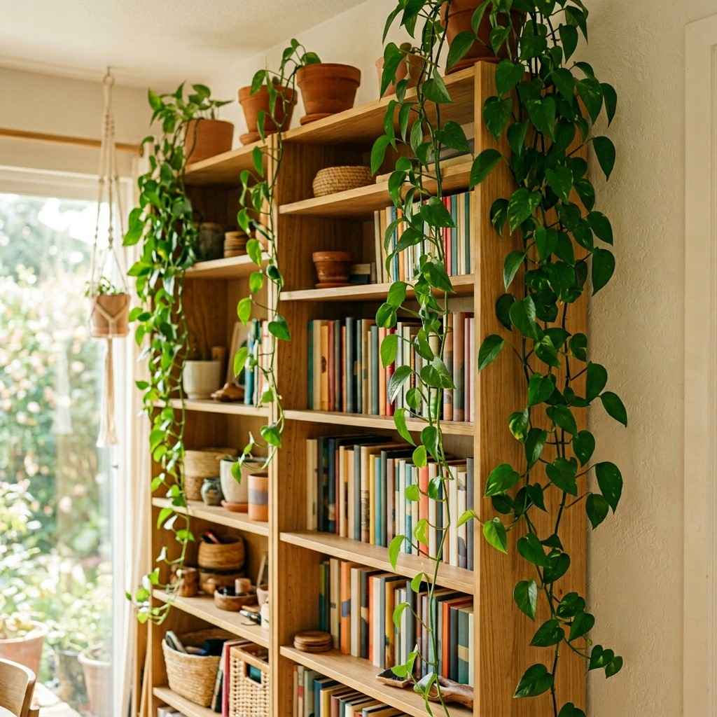 6Wooden IKEA bookshelf with plants 202605301841