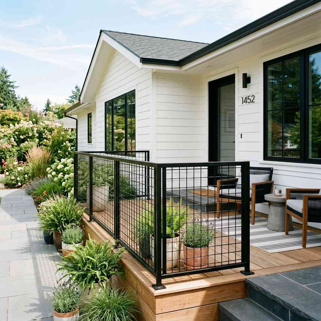 7Black wire grid porch fence 202605171017