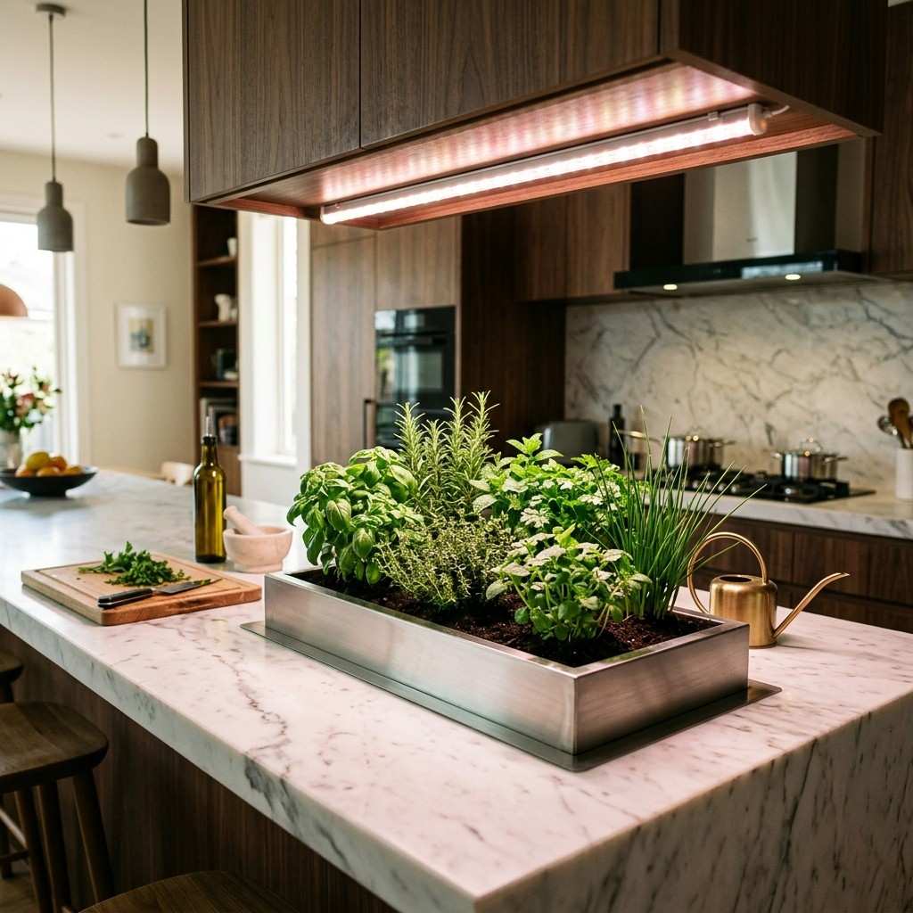 23 Kitchen Inspiration Ideas to Design Your Ultimate Culinary Masterpiece 8Stainless steel herb planter island 202605181235