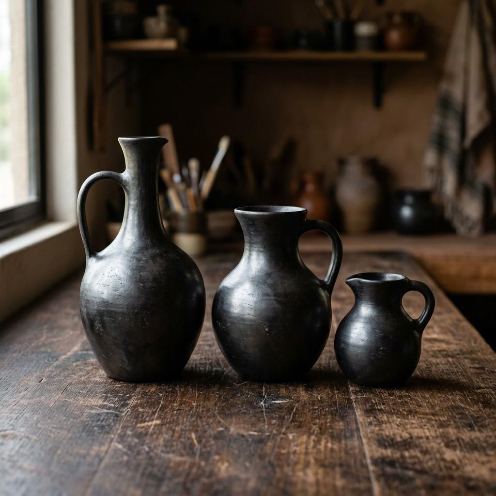 8Three pottery jugs on table 202605231157