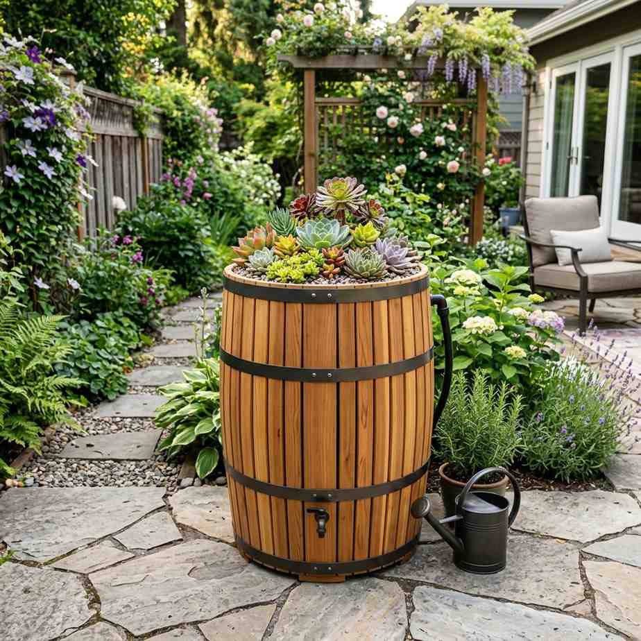 8Wood rain barrel succulent planter 202605151559