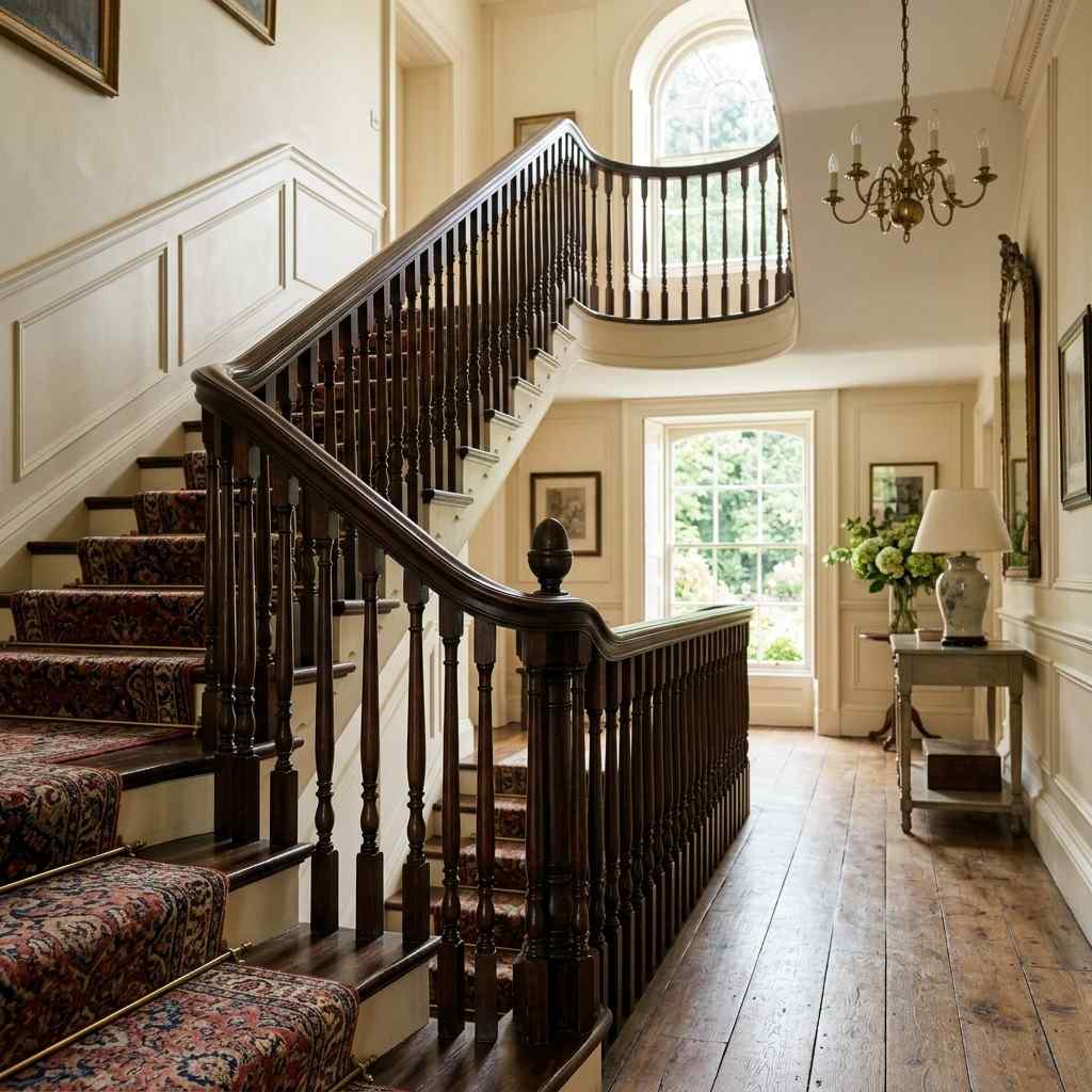 8Wood spindles lining staircase 202605161413