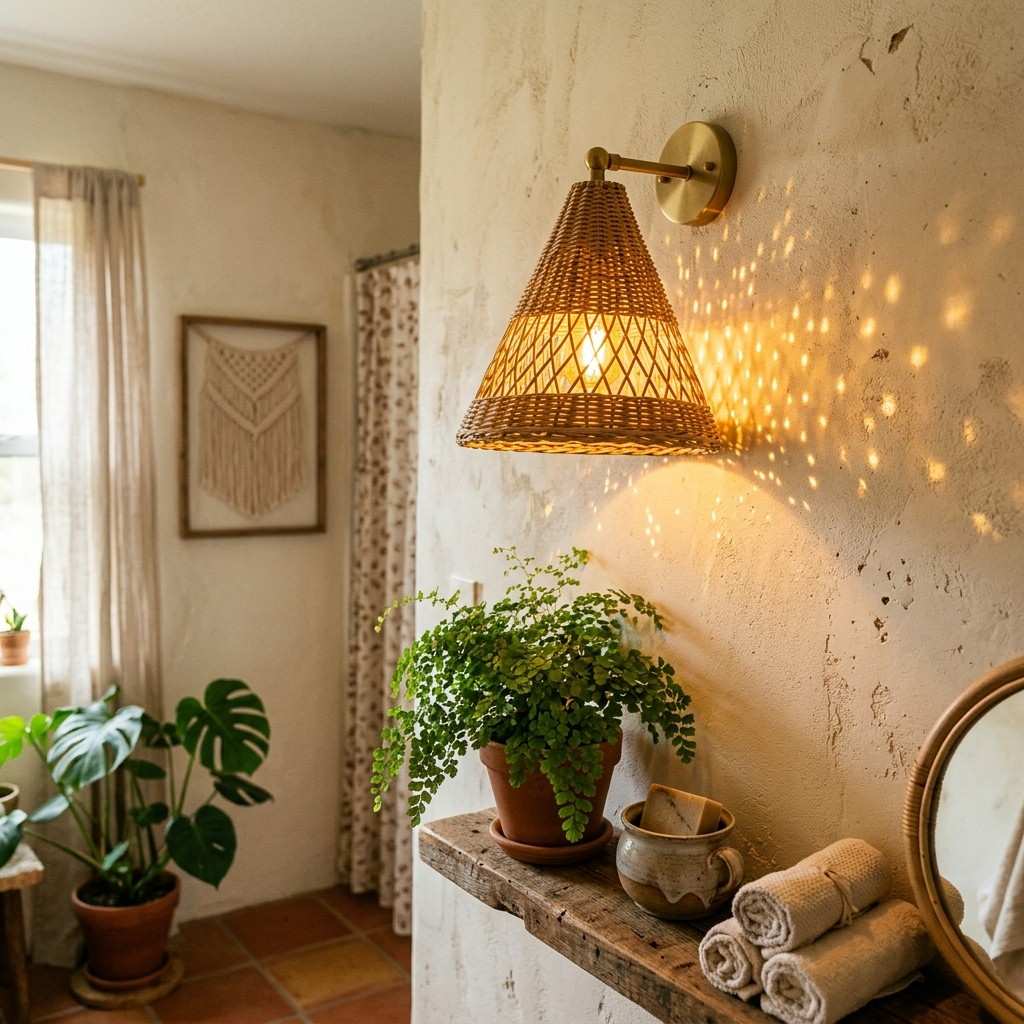 9Woven rattan sconce light bathroom 202605181845
