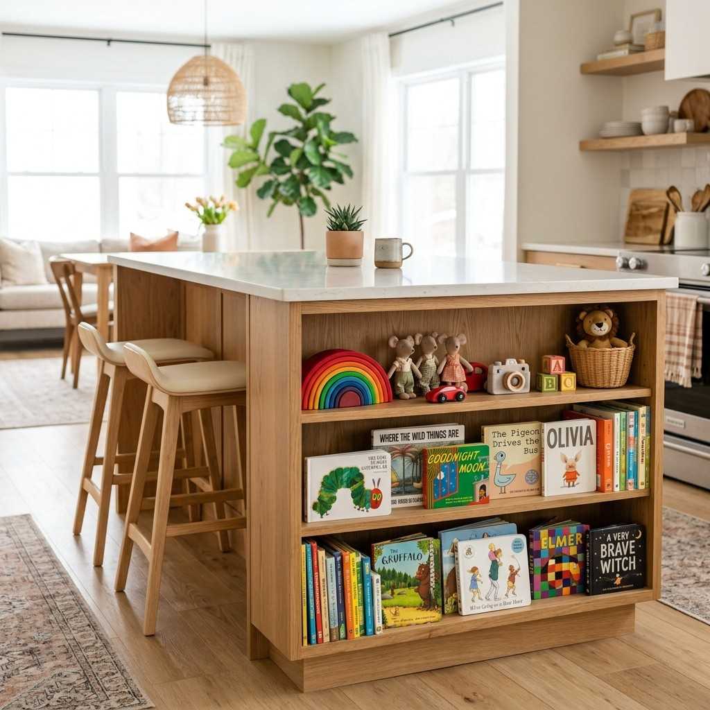 30 Genius IKEA Kids Playroom Ideas for a Stylish, Organized Space 10Kitchen island toy display shelves 202606071836