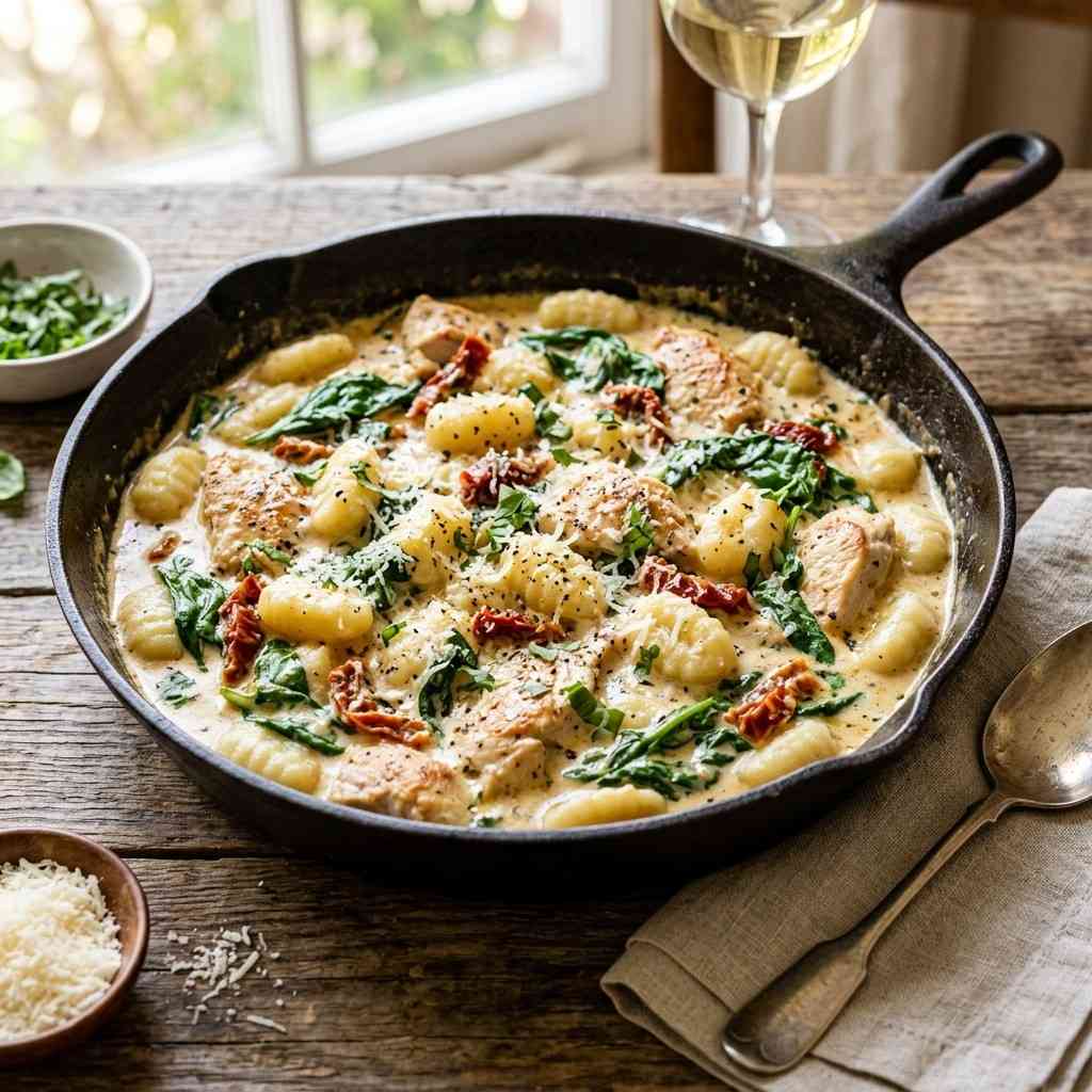 20 Affordable and Simple Dinner Ideas to Feed a Large Family Without Breaking the Bank 10Tuscan chicken gnocchi skillet 202606061819