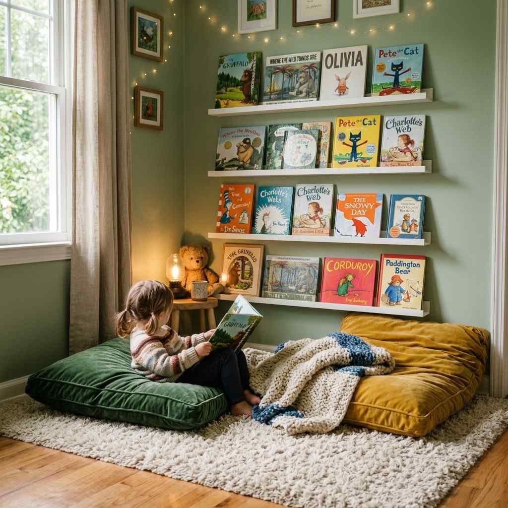 30 Genius IKEA Kids Playroom Ideas for a Stylish, Organized Space 11Reading nook with picture ledges 202606071838