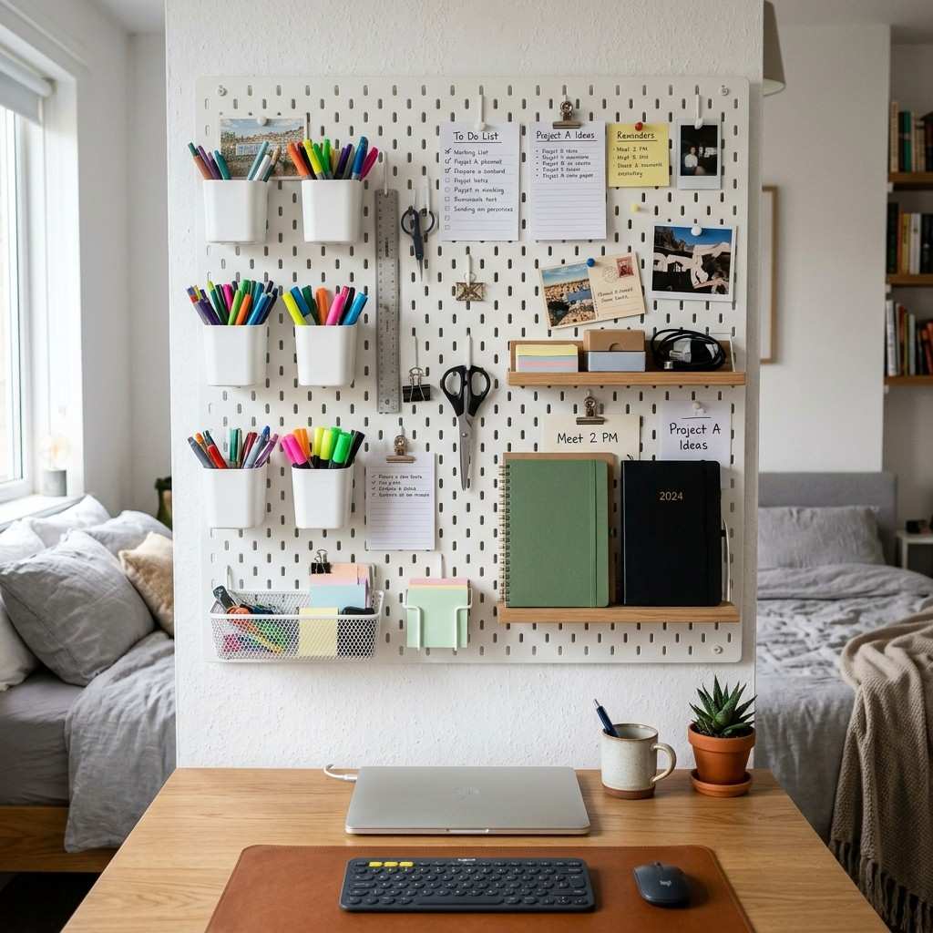 12Pegboard wall organizer above desk 202606081603