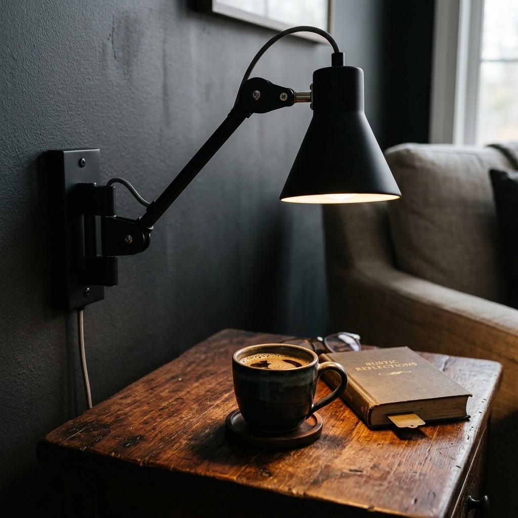 25 Dark Moody Living Room Ideas for a Dramatic and Cozy Space 12Wall sconce lamp on table 202606201710