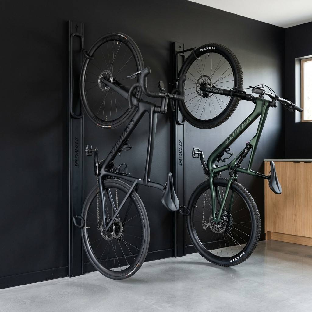 25 Easy Garage Design Interior Storage Ideas for a Clean Space 13Bike rack with hanging bicycles 202606091903