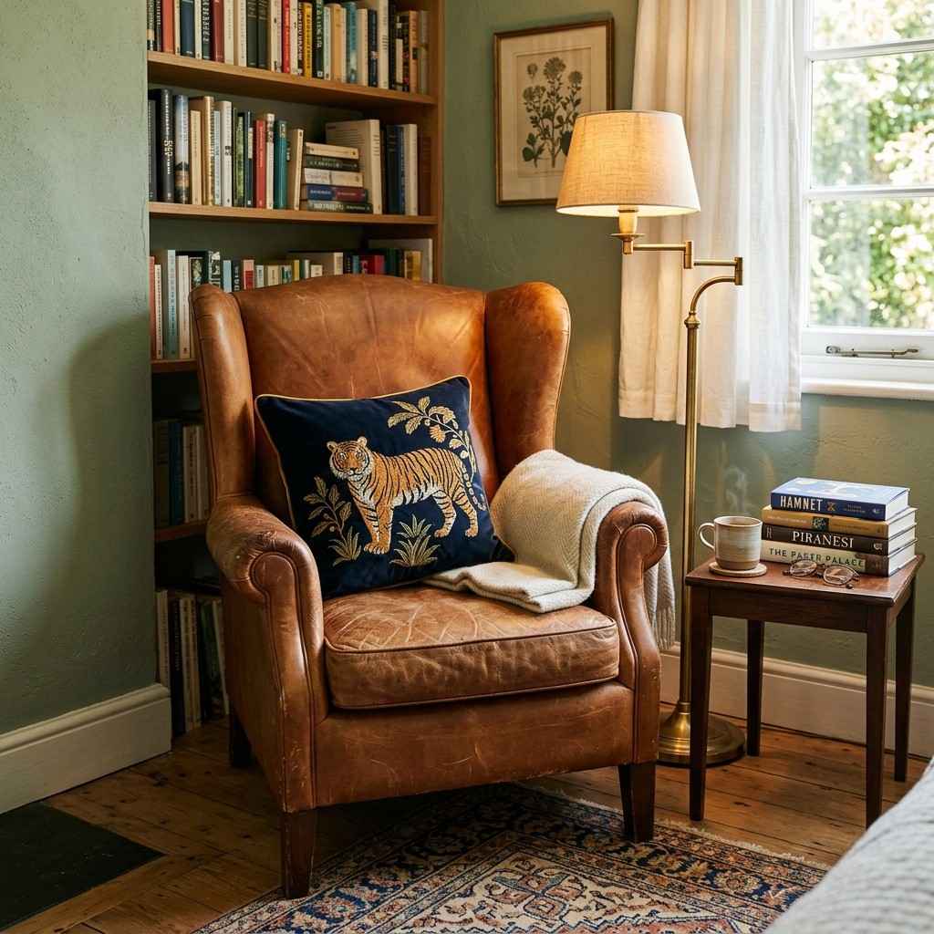 13Leather chair with tiger cushion 202606271836