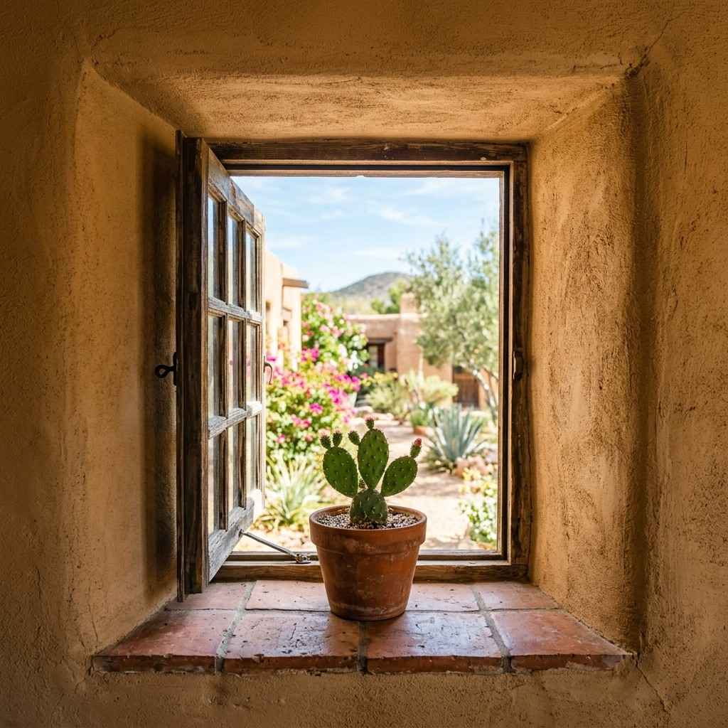 13Window frame adobe wall cactus 202606061254