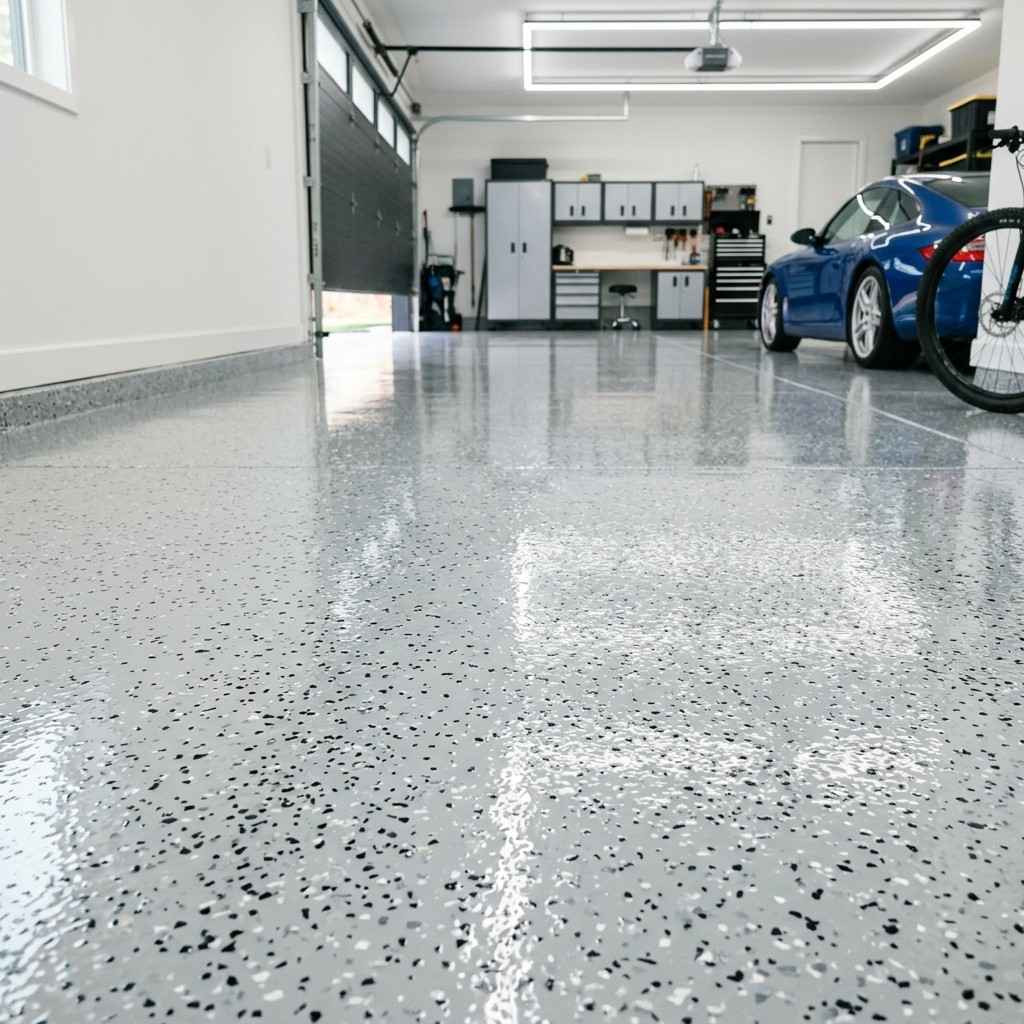 25 Easy Garage Design Interior Storage Ideas for a Clean Space 15Shiny light gray garage floor 202606091904