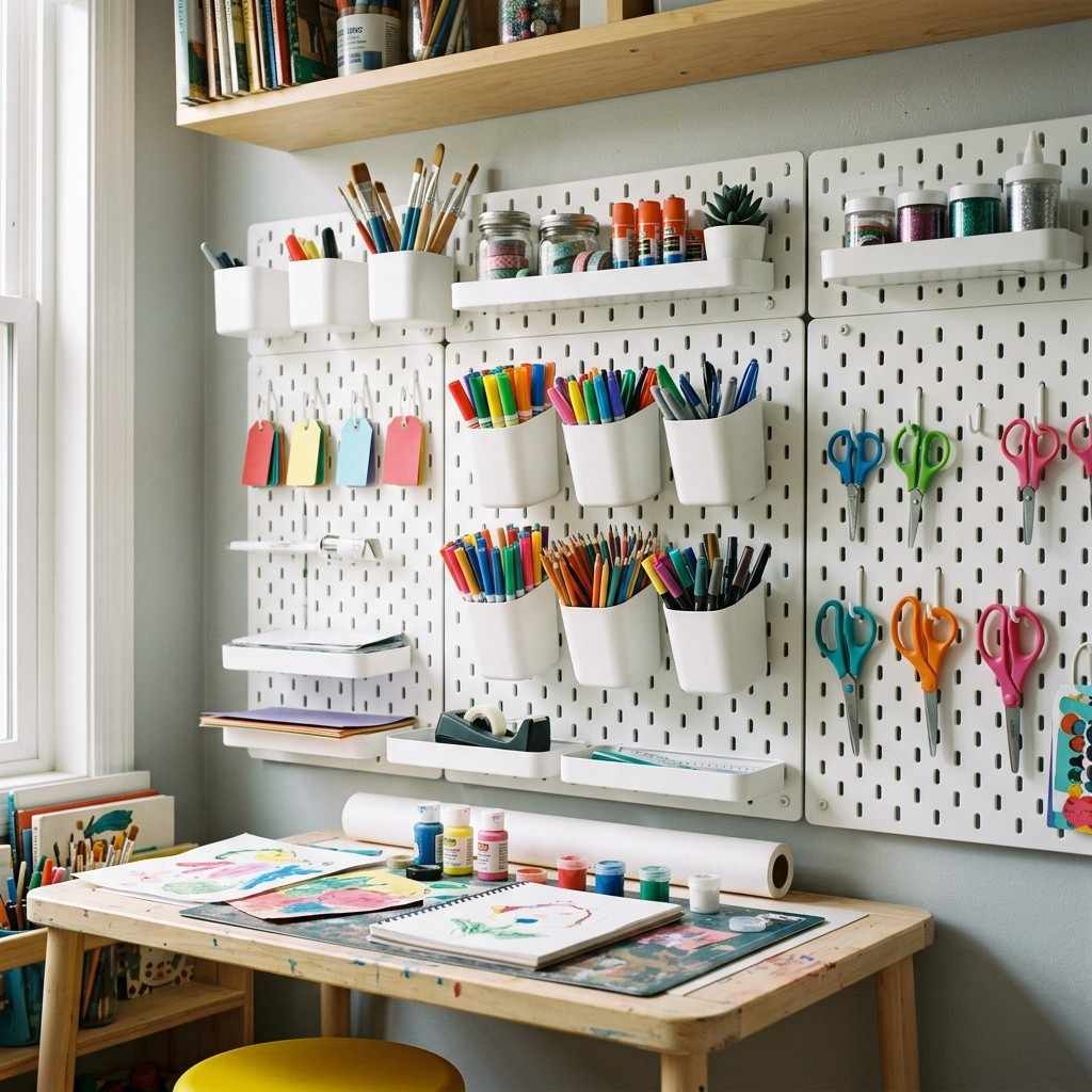 30 Genius IKEA Kids Playroom Ideas for a Stylish, Organized Space 15Skadis pegboard wall display layout 202606071839