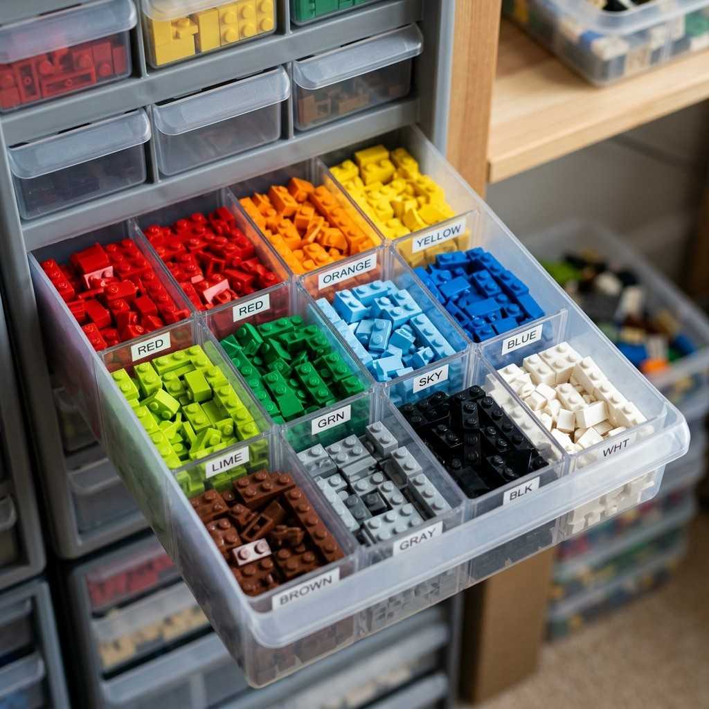 30 Genius IKEA Kids Playroom Ideas for a Stylish, Organized Space 16Lego organization drawer clear p 202606071841