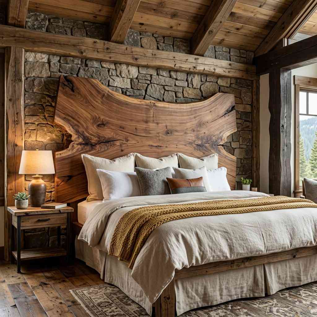 17Live edge wood slab headboard 202606101443