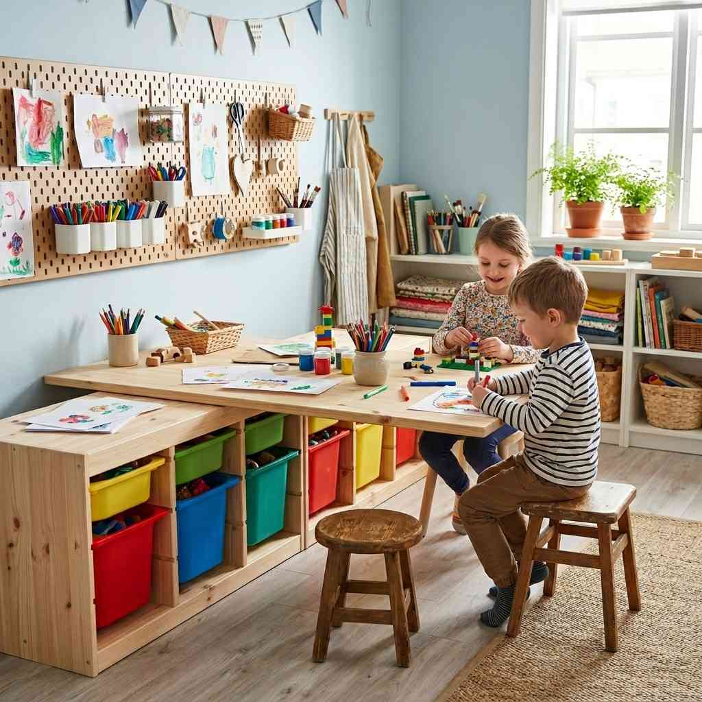 30 Genius IKEA Kids Playroom Ideas for a Stylish, Organized Space 19Play table configuration bright 202606071842