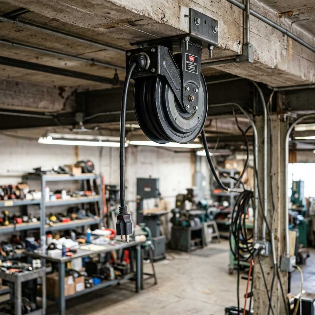 25 Easy Garage Design Interior Storage Ideas for a Clean Space 19Retractable ceiling cord reel 202606091909