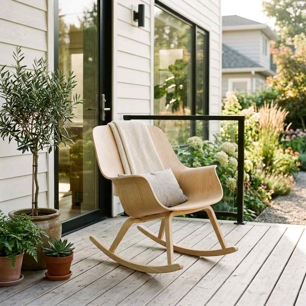 30 Awesome Modern Small Front Porch Ideas to Boost Curb Appeal 19Scandinavian rocking chair on porch 202606111553