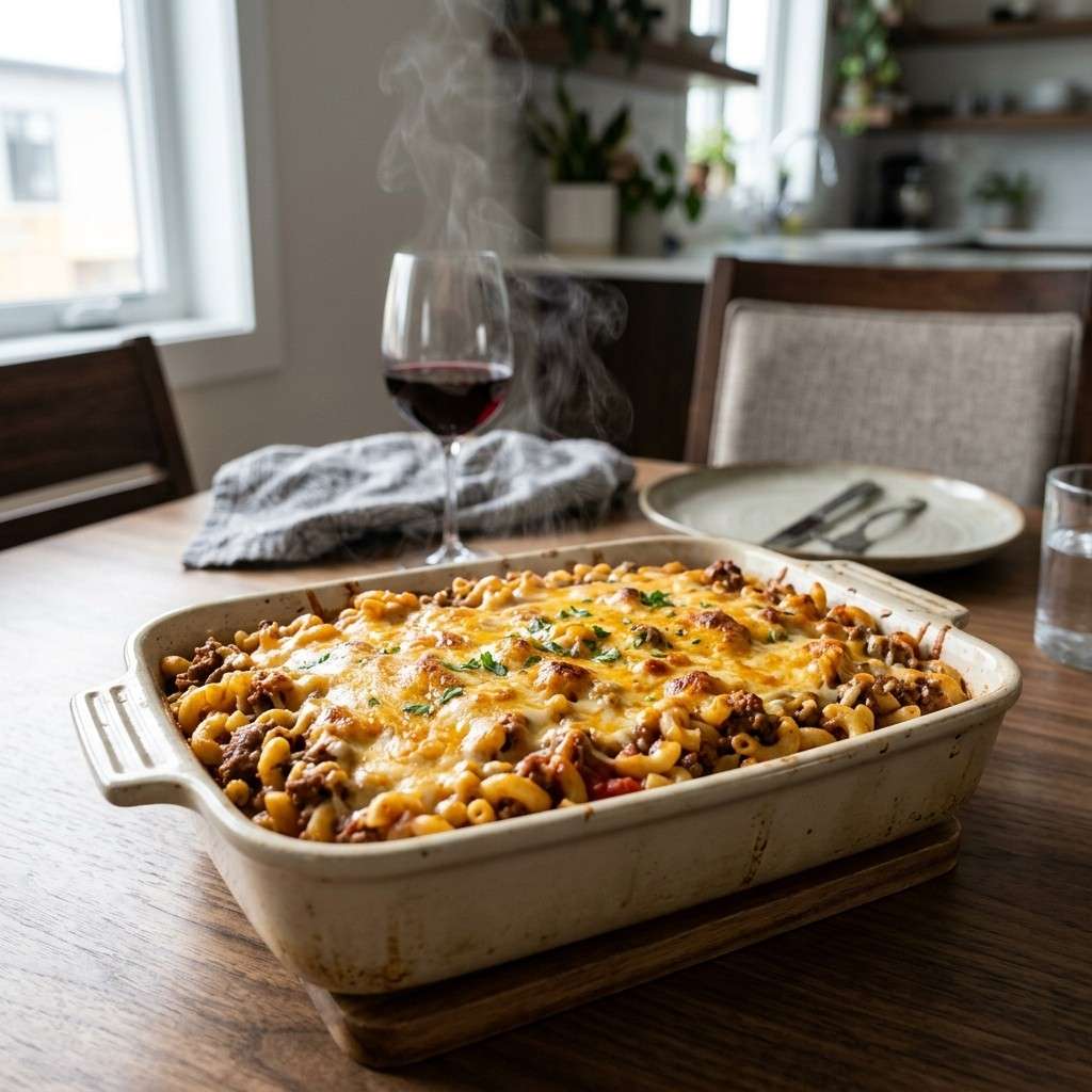 20 Affordable and Simple Dinner Ideas to Feed a Large Family Without Breaking the Bank 1Hamburger casserole steaming hot 202606061815