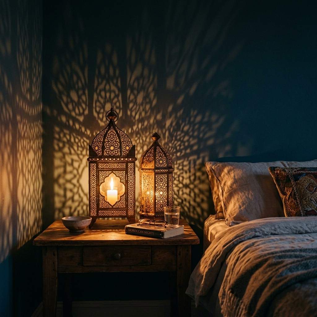 25 Boho Bedroom Ideas on a Budget That Look Expensive 20Moroccan lanterns casting shadow 202606151831