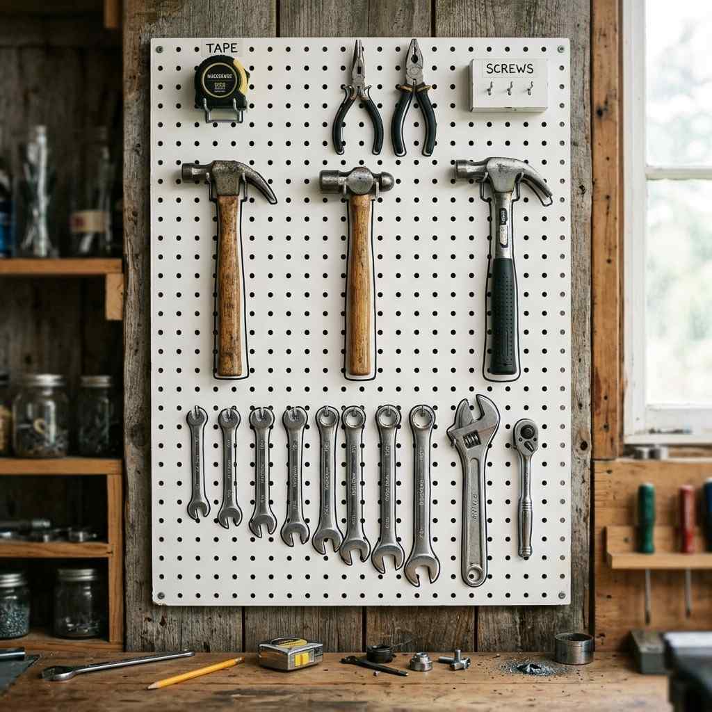 25 Easy Garage Design Interior Storage Ideas for a Clean Space 21Pegboard tool organizer with tools 202606091911