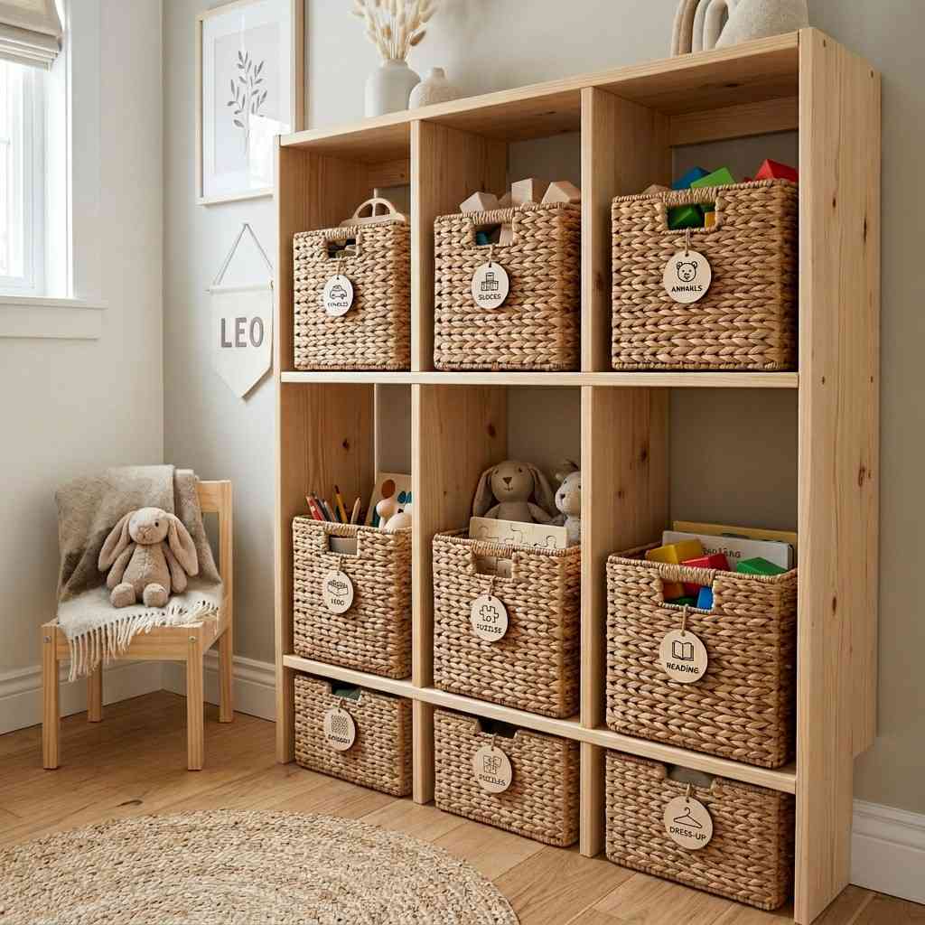 30 Genius IKEA Kids Playroom Ideas for a Stylish, Organized Space 22Toy rotation system Branas baske 202606072242