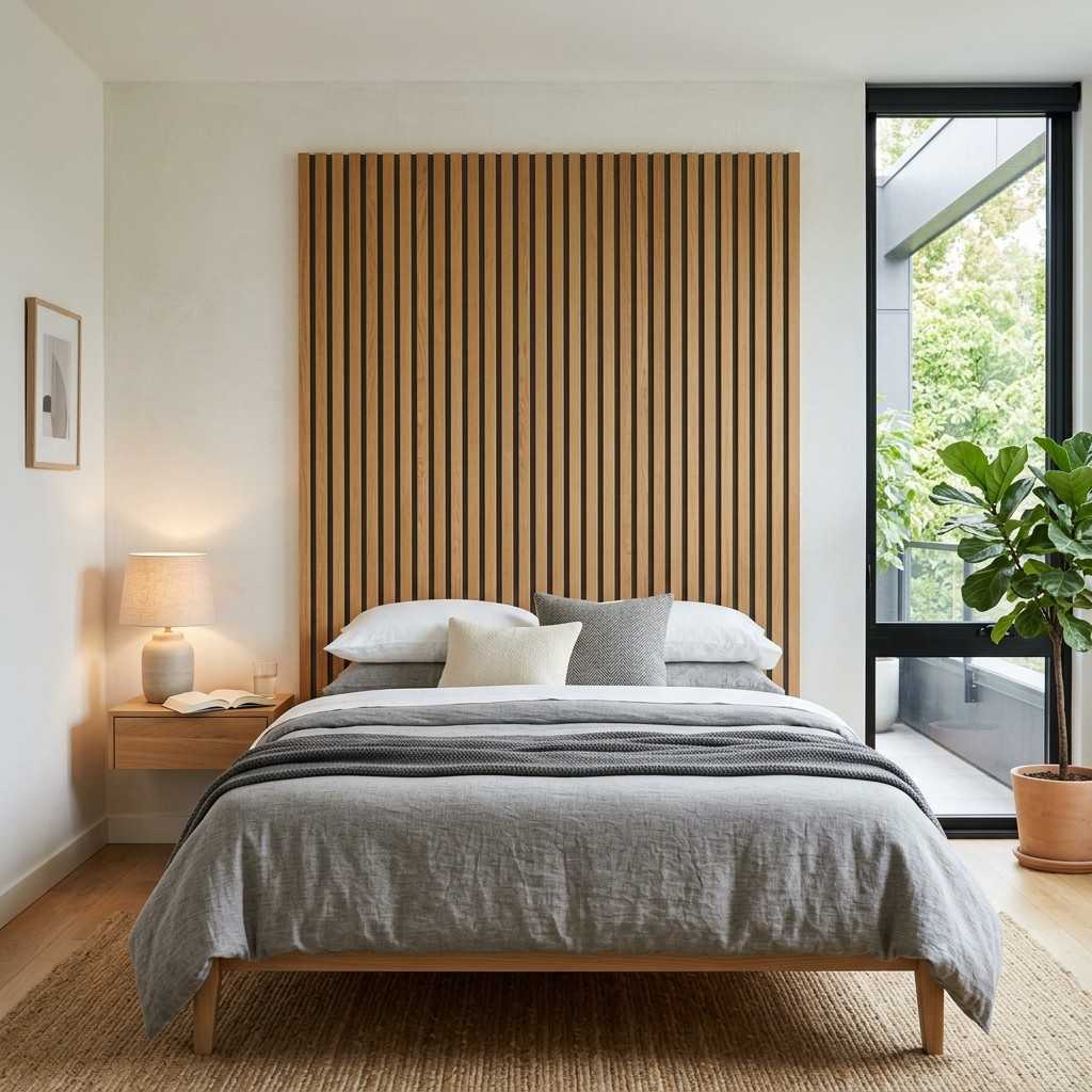 23Wooden slate headboard modern bed 202606101445