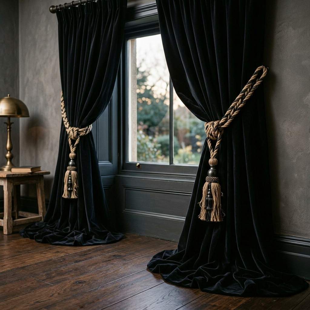 24Heavy velvet curtain panels tied 202606211329
