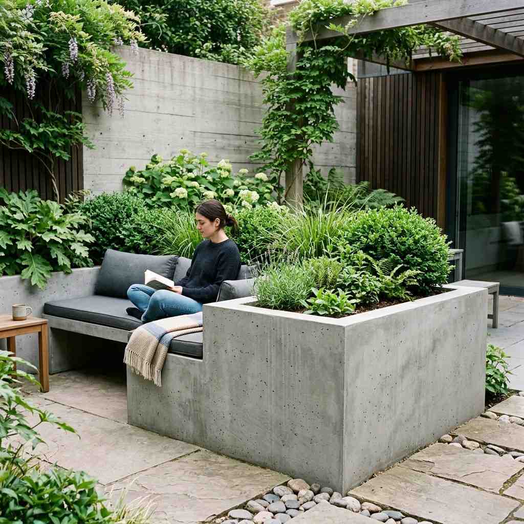 30 Awesome Modern Small Front Porch Ideas to Boost Curb Appeal 26Concrete planter bench combination 202606111600