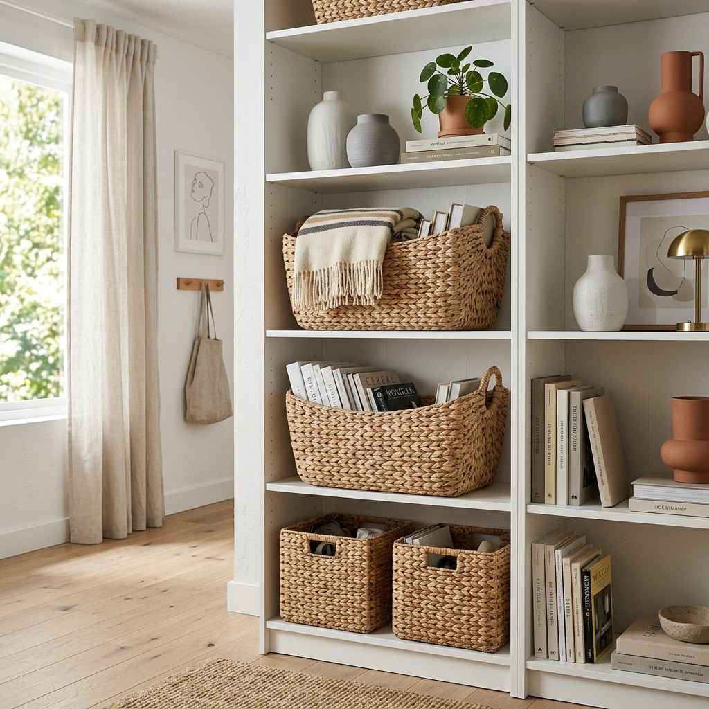 30 Genius IKEA Kids Playroom Ideas for a Stylish, Organized Space 26Woven baskets on shelving units 202606072248