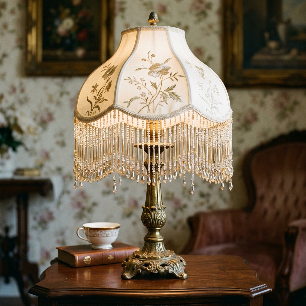 30 Grandmacore Decor Ideas to Make Your Home Feel Lived-In and Loved 27 Vintage brass table lamp fabric 202606181208