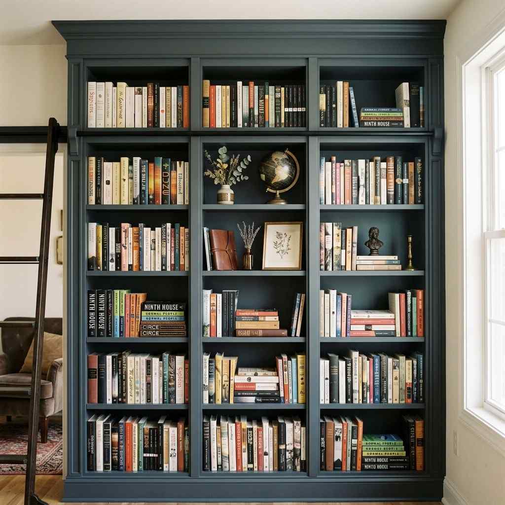 25 Dark Moody Living Room Ideas for a Dramatic and Cozy Space 4Built in library bookcases with 202606201706